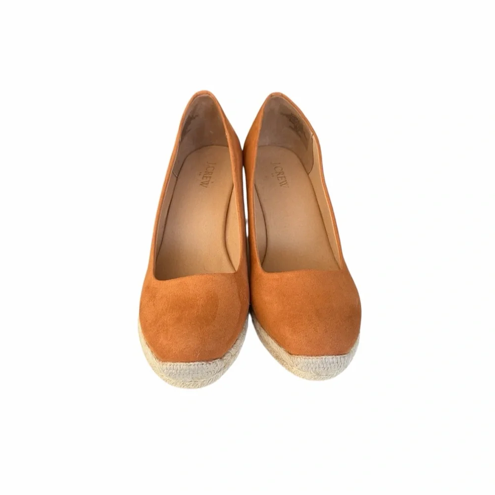 J. Crew Cognac Espadrille Faux Suede Wedges Women's Size 9